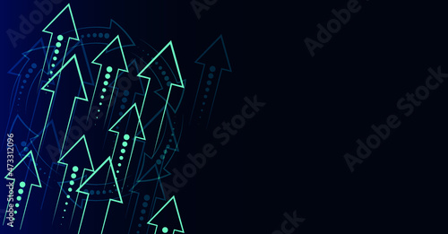 vector banner with arrows of different sizes. flat image of moving forward arrows on dark background