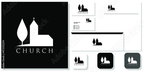 church combination symbol building prayer faith spiritual with brand identity template