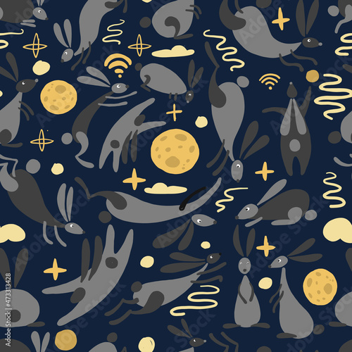 Funny rabbits. Mid-autumn festival. Seamless Pattern Background for your design