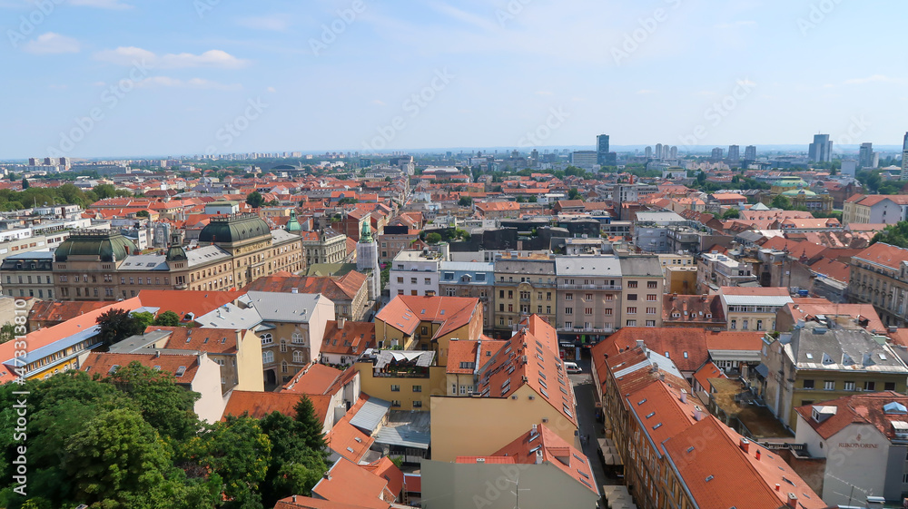 Zagreb aerial skyline rooftops view, capital of Croatia panoramic view