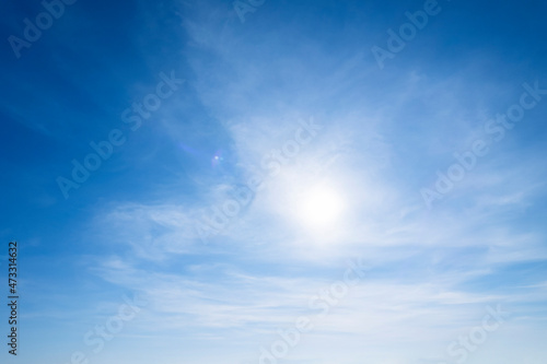 blue sky with clouds and sun in the blue sky background nature background