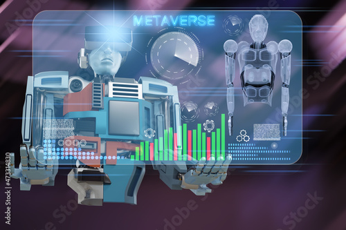Robot metaverse VR avatar reality game virtual reality of people blockchain technology investment, business lifestyle virtual reality vr world connection cyber avatar metaverse people 2022 3D RENDER