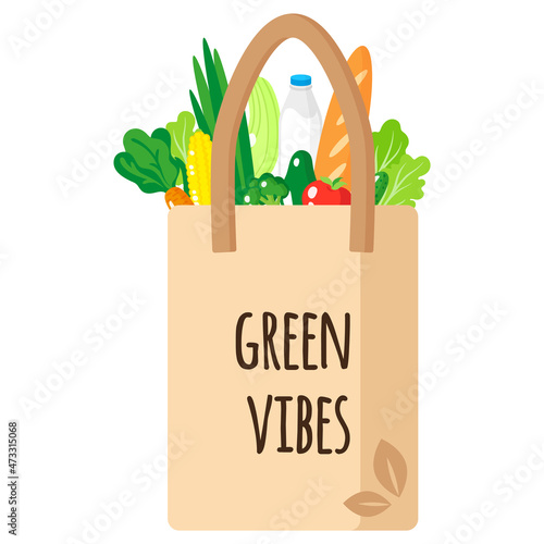 Vector cartoon burlap grocery bag with eco quot with healthy org