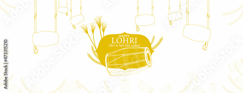 Vector Illustration for Happy Lohri. Indian traditional drum or dholak or dhol. Happy Lohri Festival. photo