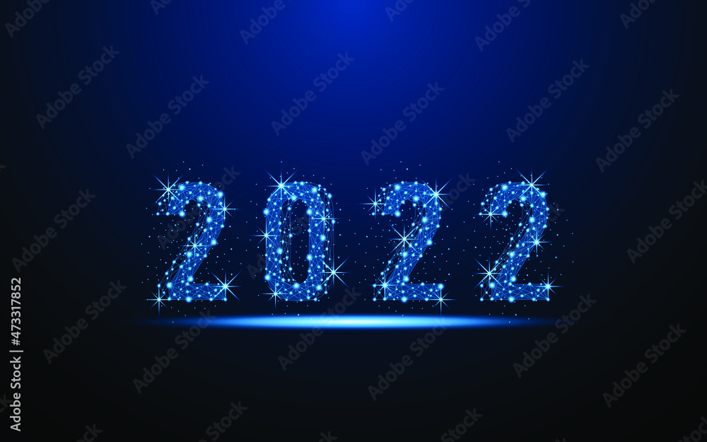 Happy New Year 2022. Digital low poly wireframe style design with connection points. vector illustration
Happy New Year 2022. Digital low poly wireframe style design with connection points. vector illustration