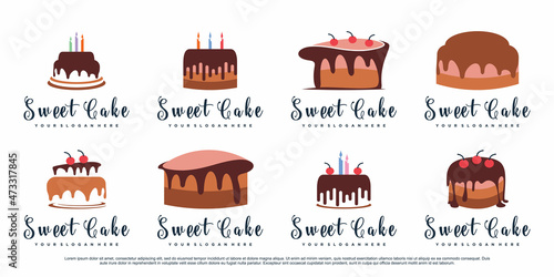 Set of sweet cake logo design template with creative concept Premium Vector