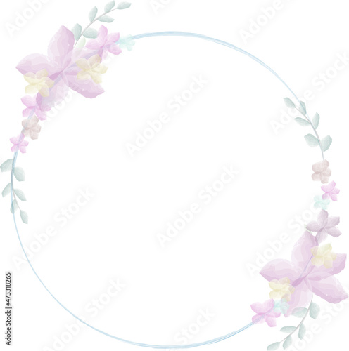 Spring illustration  Round frame with watercolor flowers