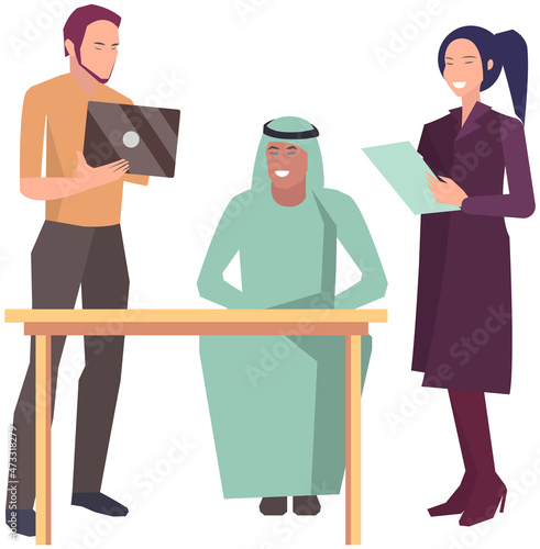 Businesspeople have project strategy planning meeting. Teamwork with business plan, creating new creative project. Meeting to discuss starting business. Colleagues discussing work in entrepreneurship