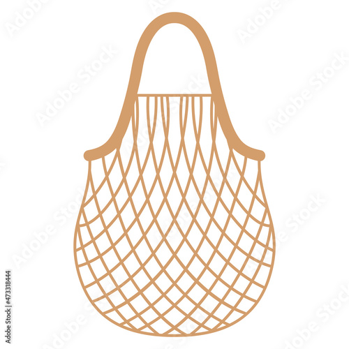 Vector cartoon beige empty grocery turtle mesh bag for healthy o