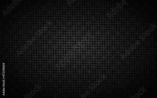 Black abstract background composed of squares. Modern technology dark design. Geometric vector illustration. Metal mesh texture