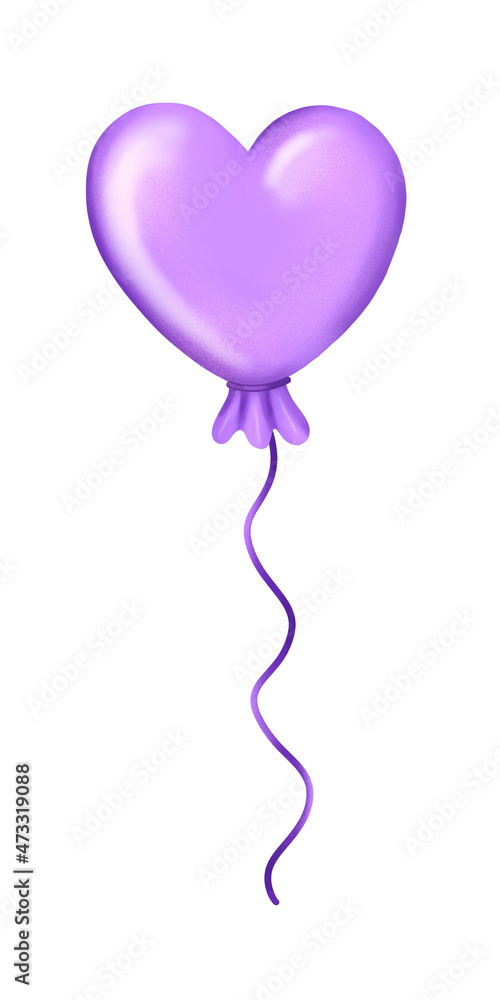 Purple balloon in the shape of a heart on white background Purple balloon in the shape of a heart on white background