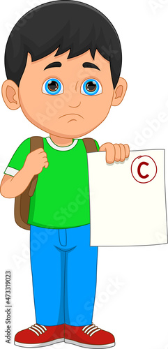 Cartoon Sad boy showing C grade 