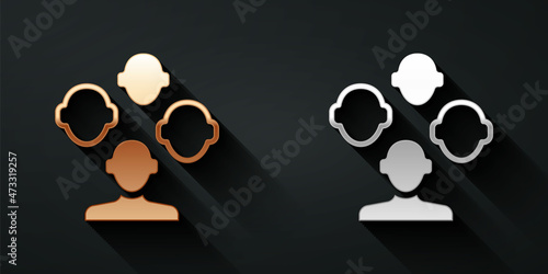 Gold and silver Schizophrenia icon isolated on black background. Long shadow style. Vector