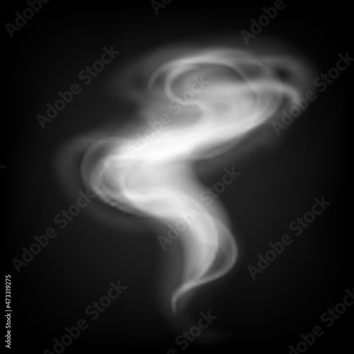 White smoke puff isolated on transparent black background. PNG. White vector cloudiness, mist or smog background.