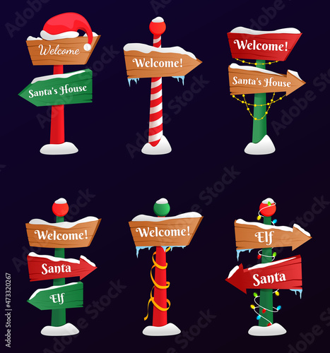 Collection of North Pole signs or Christmas. Winter holiday xmas symbol, cartoon banner. Christmas set. EPS 10. Transparency. Gradients.