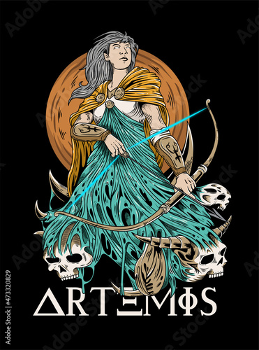 vintage artemis greek goddess illustration photo