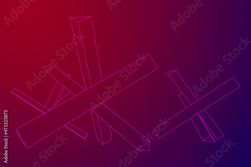 Hedgehog antitank defence. Wireframe low poly mesh vector illustration.