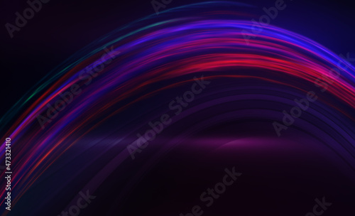 Dark abstract futuristic background with ultraviolet neon glow. Laser neon lines, waves. Club party. 3d illustration