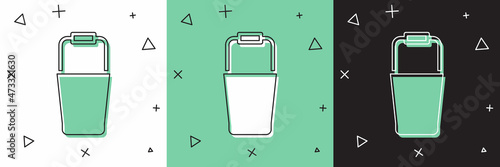 Set Sauna bucket icon isolated on white and green, black background. Vector
