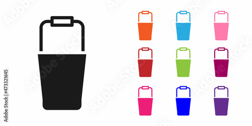 Black Sauna bucket icon isolated on white background. Set icons colorful. Vector