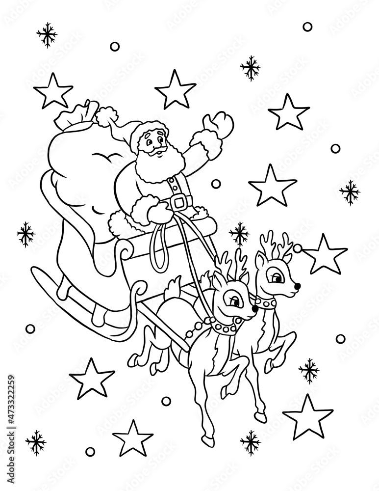 santa claus and reindeer colouring book