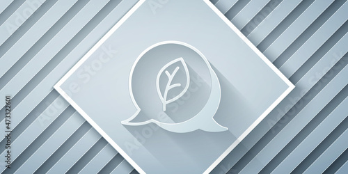 Paper cut Leaf Eco symbol icon isolated on grey background. Banner, label, tag, logo, sticker for eco green. Paper art style. Vector