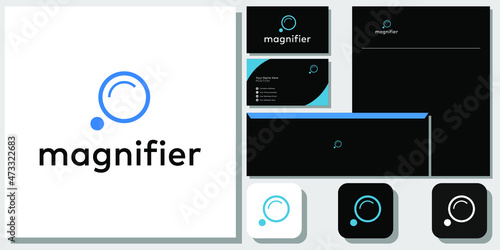 magnifier symbol blue abstract lens zoom with brand identity template 