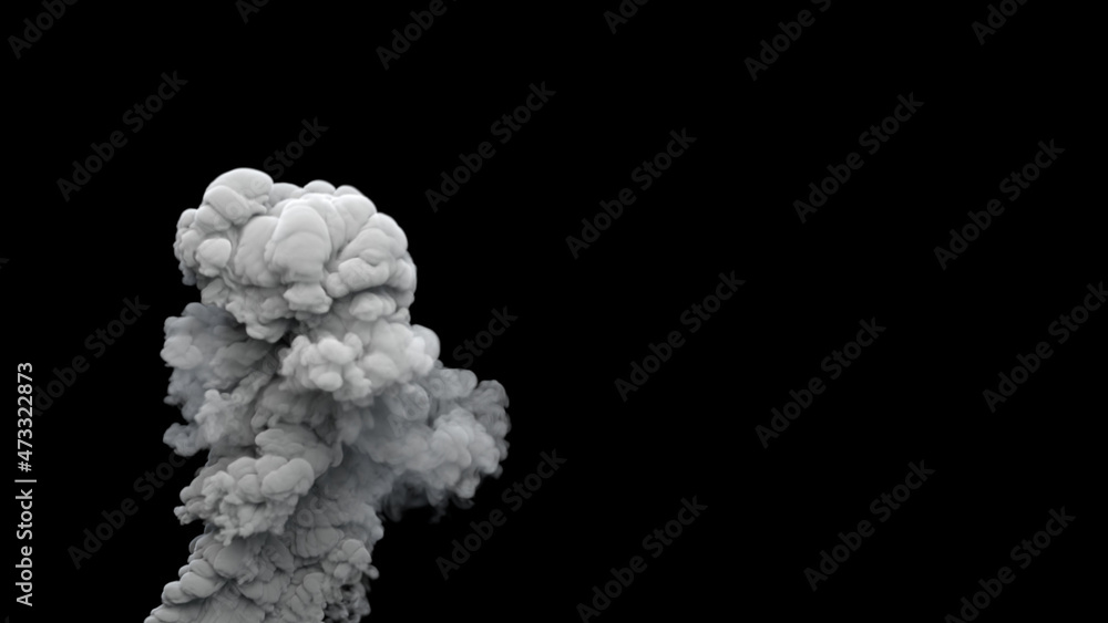 grey toxic smoke emission from fuel oil power plant on black, isolated - industrial 3D rendering