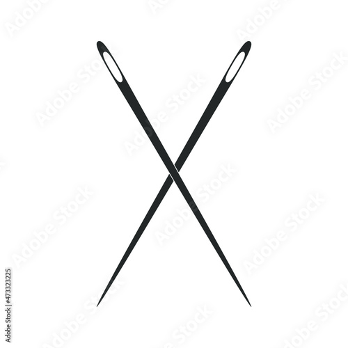 Crossed needles graphic icon. Sign sewing needles isolated on white background. Tailoring symbol. Vector illustration