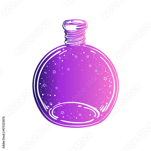 Magic potion: black bottle. Vector gradient violet illustration isolated on w...