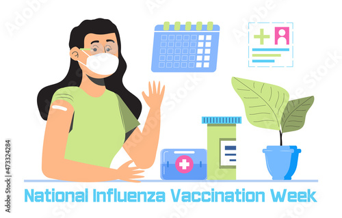 National Influenza Vaccination Week banner vector. Event is observed in December. Time to get flu vaccine illustration.