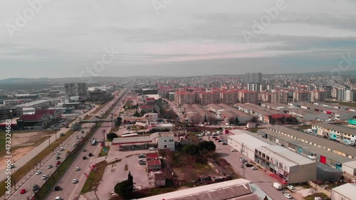 bursa city with drone, highway, houses and uludag photo