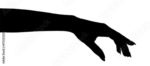silhouette of a hand isolated white background showing gesture holds something or takes, gives. hands showing different gestures