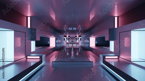 3d illustration of virtual tunnel with neon lights