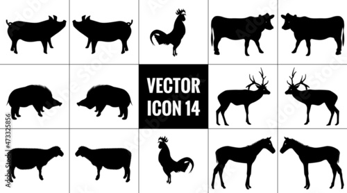 ジビエ・食肉のシルエットアイコンセット