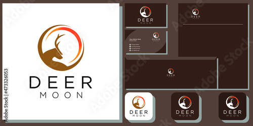 deer moon symbol combination abstract animal wildlife with brand identity template 