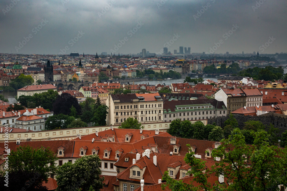high angle view of rooftops of Prague
