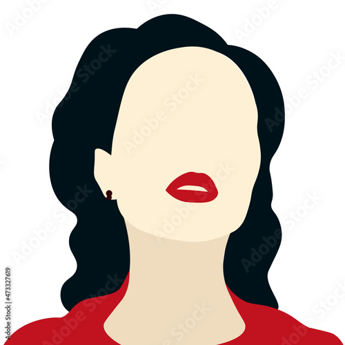 illustration of a woman; brunette woman with red lips; stylish woman with makeup; woman in retro style;