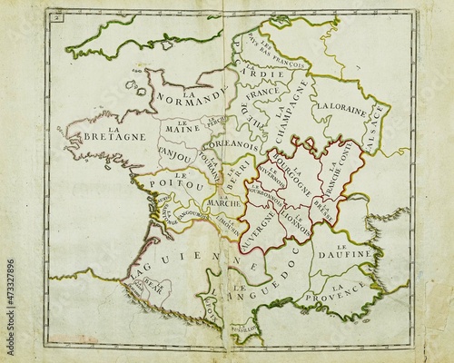 Map of France with the provinces of the former royal renaissance regime photo