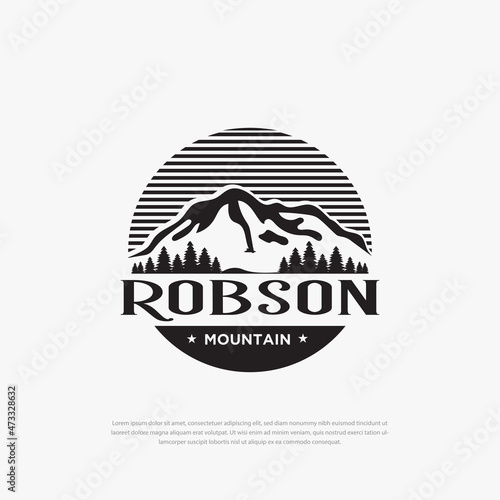 Mountain forest logo design Template black circle.illustrations,symbols,icons