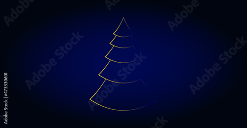 Christmas tree outline vector. flat image of golden christmas tree on dark background