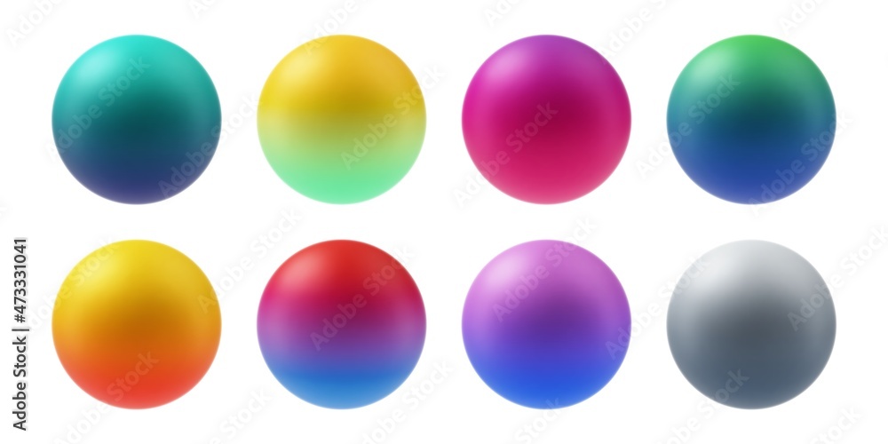 Set of colorful gradient spheres. Various multicolored orbs. Objects on transparent background.