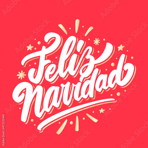 Merry Christmas in Spanish, Feliz Navidad. Vector handwritten lettering card.