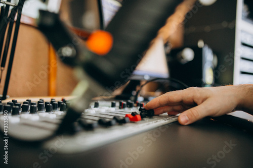 Man at a recording srudio, music production