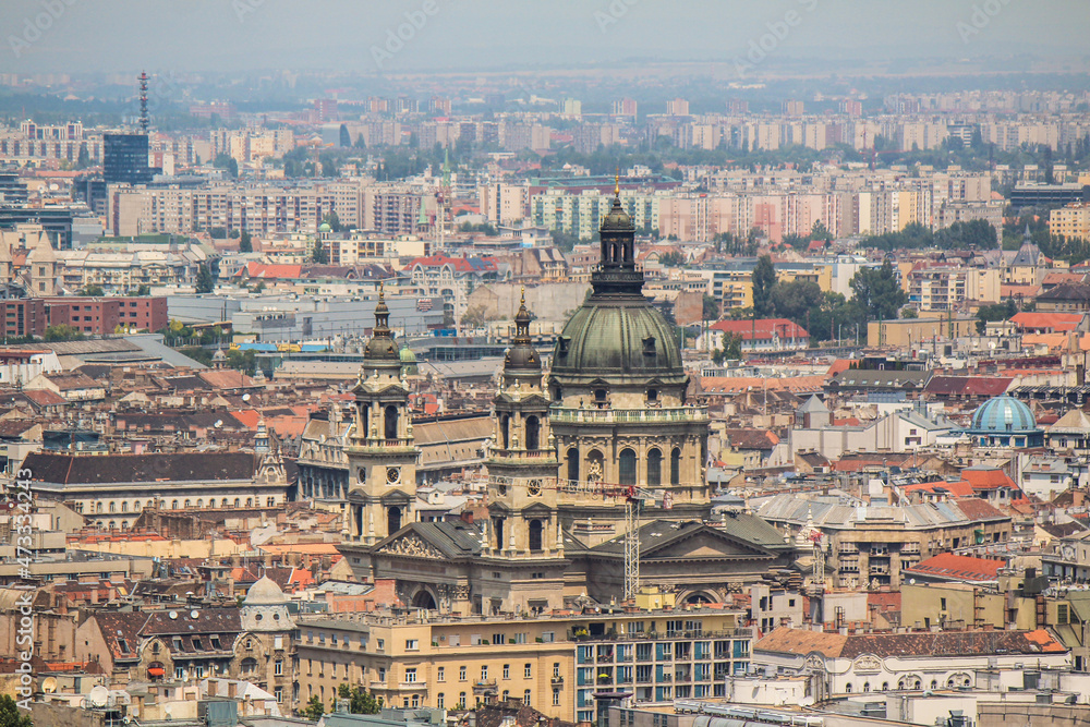 The St Stephen's Basilica in Budapest, seen from the Gellert hill