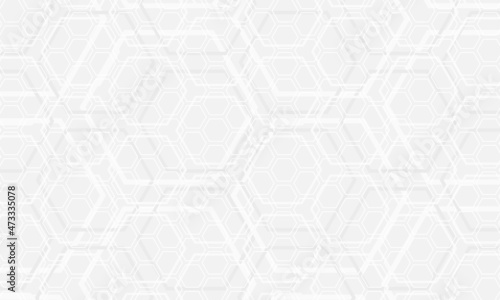 Light gray hexagonal technology vector abstract background. White hexagon patern futuristic modern background. White honeycomb texture grid. Vector illustration.