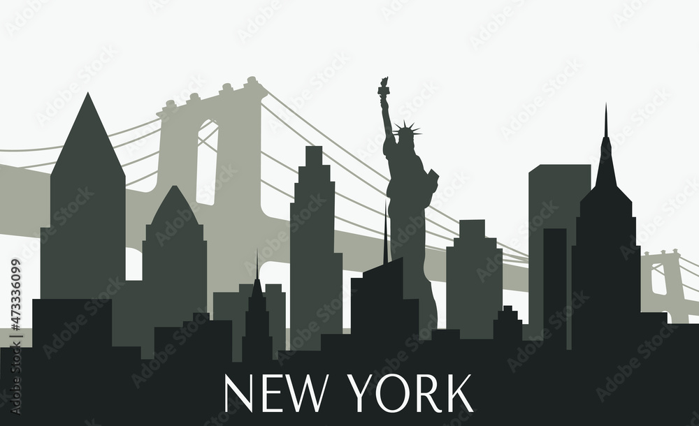 
Seamless silhouette of New York. City landscape with buildings. City landscape.
Black-white silhouette. Modern city with layers. Flat style vector illustration.
