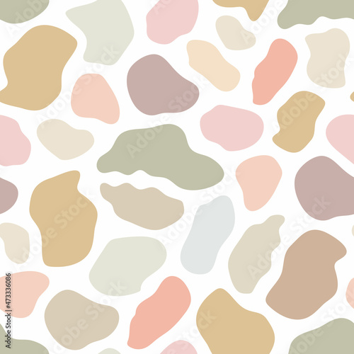 Tender pastel colored abstract elements seamless pattern vector illustration, simple hand drawn trendy style bohemian vintage ornament for textile, fabric, wrapping gift paper, romantic background