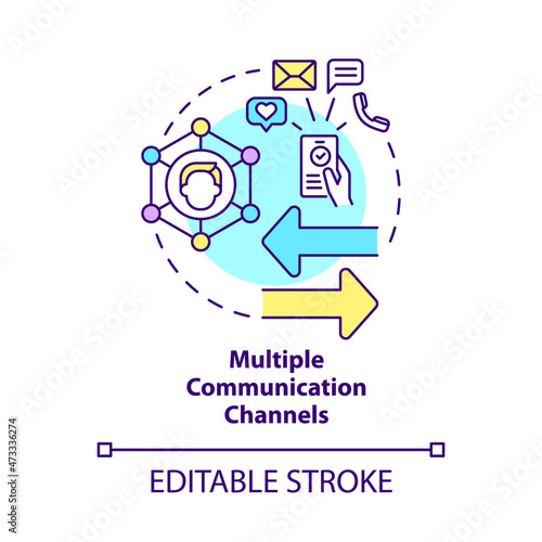 Multiple communication channels concept icon. Multi-channels services. People connecting network abstract idea thin line illustration. Vector isolated outline color drawing. Editable stroke