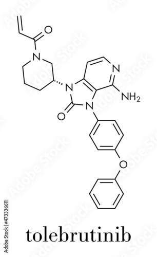 Tolebrutinib multiple sclerosis drug molecule. Skeletal formula.